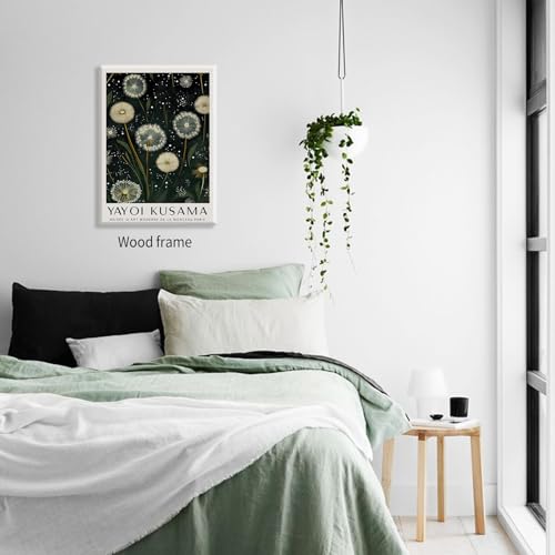 Japanese Green Botanical Flower Poster Vintage Nature Dandelion Wall Art 08x10 inch Framed Yayoi Kusama Canvas Prints for Living Room Wall Decor - color: Trendy 2-WFramed, size: 10"L x 8"W