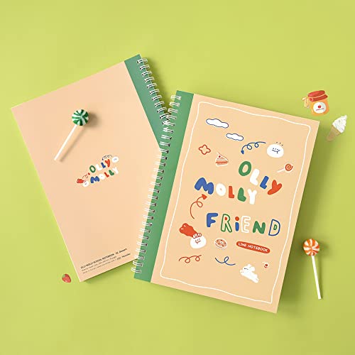 Monolike Spiral School Notebook, Olly Molly A 4P SET - 7.09 x 9.45inch, 98 Page, Academic Line Notebook - color: Olly Molly Line A