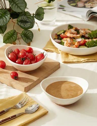 Teocera 5 Inch Porcelain Small Bowls Set, 6 Ounce small serving bowls for Dessert, Ice Cream, Snack, Dipping, Side Dishes, Microwave & Dishwasher Safe- Beige - color: Beige, size: 6 Ounce