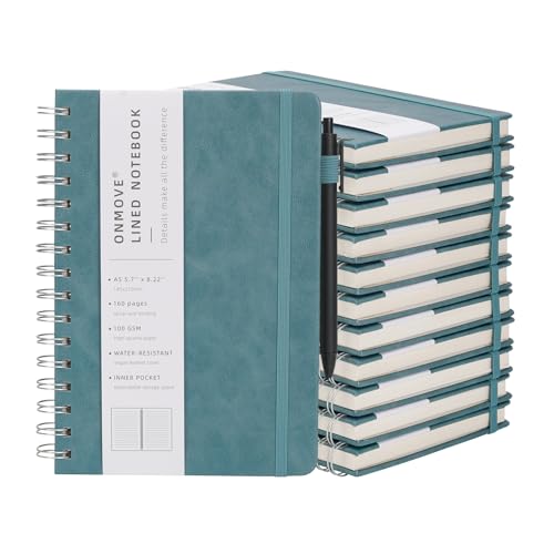 Spiral Notebooks Journal for Women Men 12 Pack Bulk Leather Hardcover with Pen Holder A5 160 Pages 100 GSM Thick Paper for Work School Lined Sky Blue - color: Sky Blue