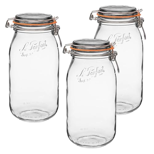 Le Parfait Super Jar 2L (64oz) Glass Canning Jar, Wire Bail Lid, 3 Pack - color: 64oz (Set/3)