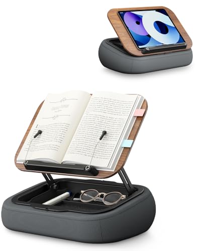 SupeDesk Lap Beanbag Book Stand with Storage, Adjustable Reading Pillow for Bed & Desk, Multi-Angle Book Stand Pillow Holder, Hands-Free Lap Reading Stand for Book,iPad, Tablet - color: Natural Wood