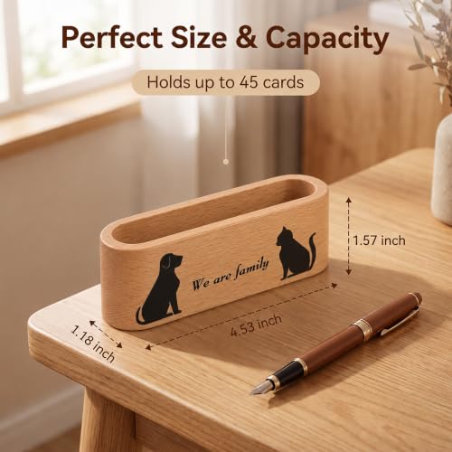 Wood Cat And Dog Business Card Holder for Desk,Wood Name Card Holder - color: Beech Wood with Cat and Dog