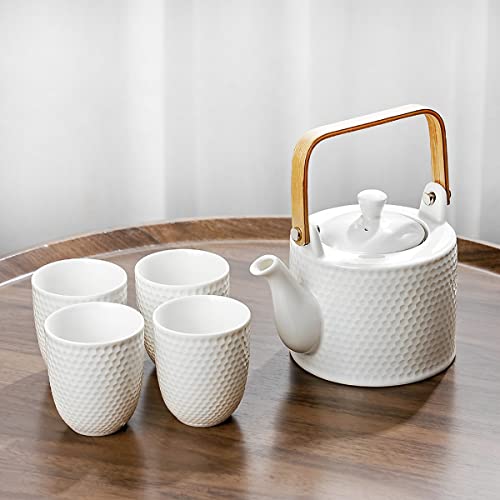 Japanese Tea Set with Teapot and Tea Cup Set for 4 (White) - color: White