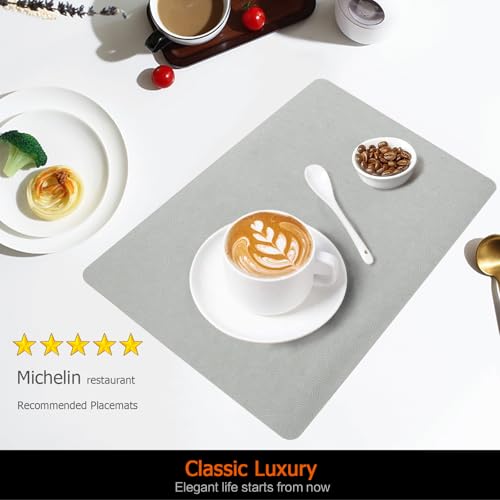 Gray Plastic Placemats Set of 8, Faux Leather Waterproof Table Mats - color: Light Gray