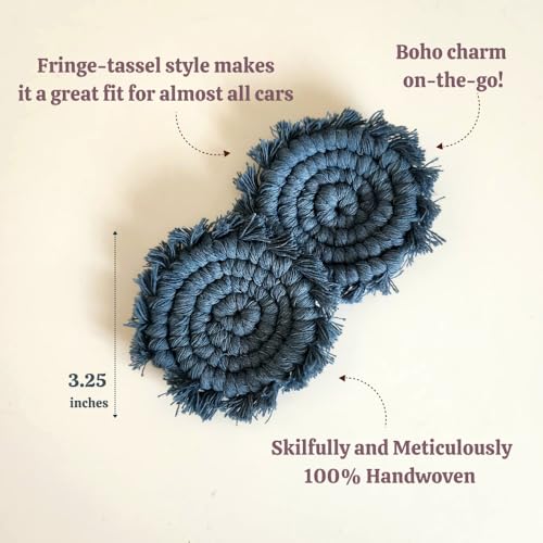 Cotton Car Coasters for Cup Holders, 2PC Car Cup Coasters, Drink Coaster Holder, Cute cupholder Coaster Accessories for Women, Macrame, Boho (Peacock Blue) - color: Peacock Blue