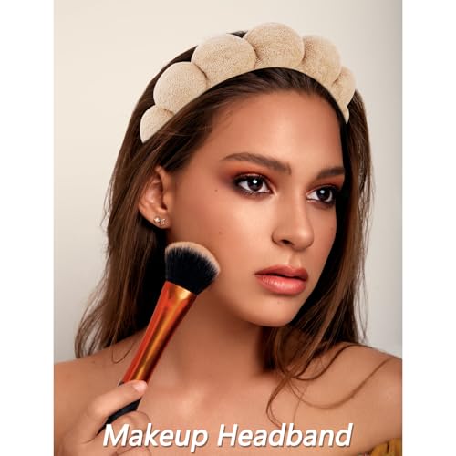 VELSCRUN Spa Headbands for Wash Face, Makeup Headband, Facial Skincare Headbands, 5 Pcs Dark Brown Puffy Sponge Spa Headband Bow Tie Hair Band Hair Clips Wristband Set Women Girls Accessories - color: Dark Brown