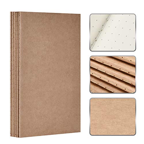TWONE Travel Journal, 6 Pack Notebook Journal for Travelers Work School Writing Note Taking Kraft Brown Soft Cover Notebooks 5.5” x 8.25”, 60 Dot Grid Pages, 30 Sheets - style: Dotted