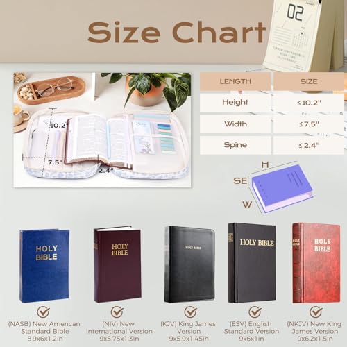 XKDOUS Bible Cover Case for Women Bible Bag Journaling Kit w/Study Supplies - color: Blue Rose With Cross, size: Large