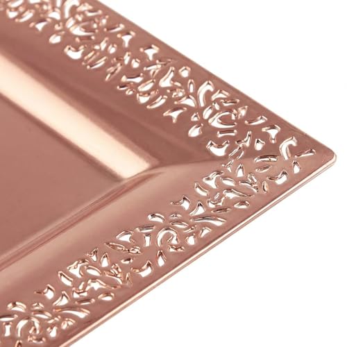 6 (pk) Yumchikel 14" x 7.5" Rose Gold Lace Rim Plastic Serving Trays & Platters | Heavy Duty Disposable Decorative Dessert Tray - Party Platters for Upscale Parties Weddings Brand: Yumchikel - color: Rose Gold Lace, size: 6 Pack