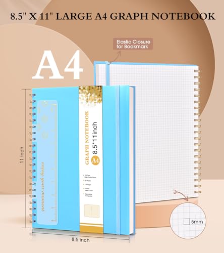Graph Paper Notebook, Spiral Notebook Journal 8.5” x 11”, A4 Large Grid Notebooks for Women Men, 100 GSM Graph Paper, Plastic Hardcover Spiral Graphing Journals for Work School Engineerin, Blue - color: Blue, size: Graph