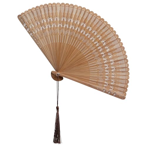 SEWACC Bamboo Silk Folding Fan Handheld Vintage Asian Style Fan with Tassel for Dance Performance Daily Use