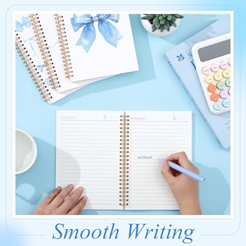 4 Pack Blue Bow Notebooks for Teen Girls & Women, Cute School Supplies, A5 - color: Blue, style: Bow Style