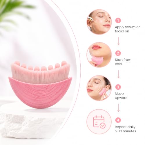 Lymphatic Contour Face Brush (2 Pack), Facial Cleansing Brush and Lymphatic Drainage Massager, Soft Nylon Bristle Contour Glow Brush for Face Sculpting, Daily Skincare Massage Tool, Pink - color: Pink
