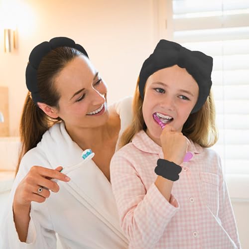 Black Skincare Bubble headband and wristband set for Face Washing - color: Black