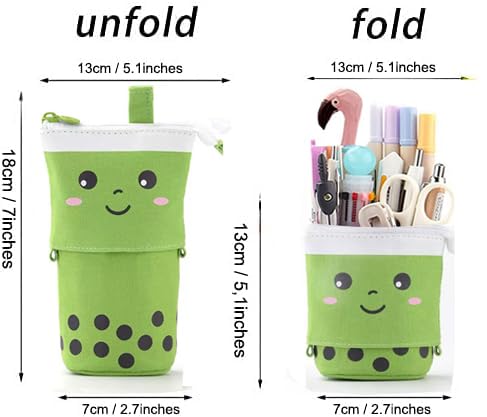 Telescopic Pencil Bag Pen Holder Pop Up Stationery Case, Stand-up Retractable Transformer Bag Standing Organizer, Great for Christmas Holiday New Year Office Bag - color: Green