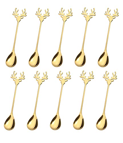 20 Pieces Gold Plated Stainless Steel Mini Coffee Espresso Spoon, Elk shaped spoon Dessert Teaspoons Small Soup Spoons 5.5 inch Specialty Demitasse Stirring Spoons - size: Gold 20 Pack