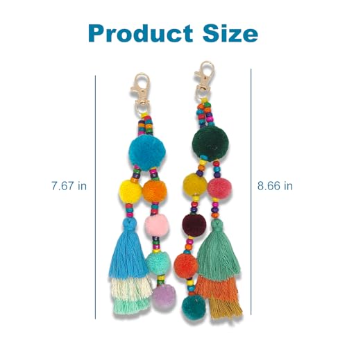 Tassel Keychain for Women Colorful Boho Charm Keychains with Tassels for Bags Backpack Purses Handbags and Beach Accessories Cute Summer Key Ring Decorations for Bag Charm and Wristlet Use