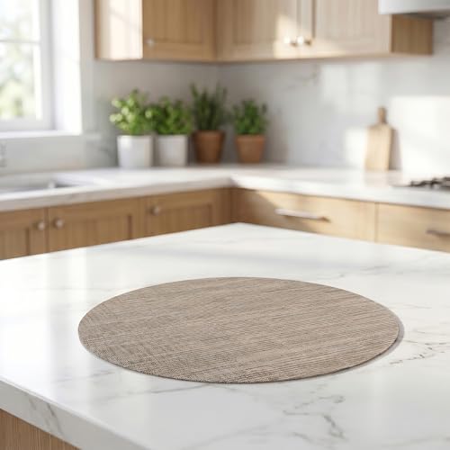 Round Imitation Bamboo PVC Placemats Set of 6,Countertop Protector - color: Light Brown