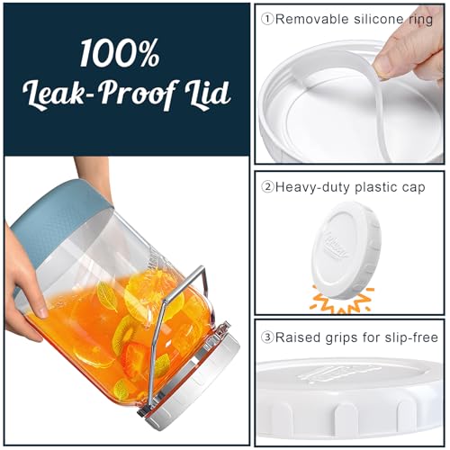 2 Pack 1 Gallon Glass Jar with Airtight Lid for Food Storage - size: 1 Gallon/2 Packs(with handle & base)