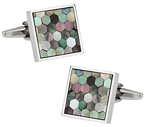 Cuff-Daddy Silver-Tone Smokey Mother of Pearl Honeycomb Cuff Links with Jewelry Presentation Box Storage Travel Box Special Occasions Handmade Cufflinks & Shirt Accessories Business Partnerships
