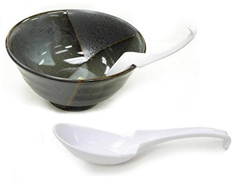 JapanBargain 2777x6, Chinese Soup Spoons Asian Korean Japanese Wonton Soba Rice Pho Ramen Noodle Spoon Notch and Hook Ladle Style Spoon Set of 6, White - color: White