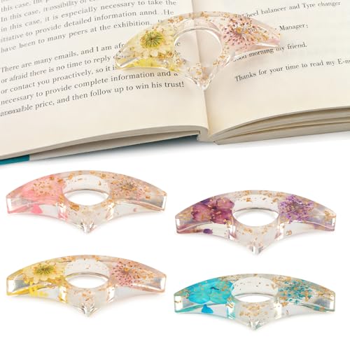 4 Pcs Thumb Book Page Holder, Dried Flower Resin Transparent Bookmark