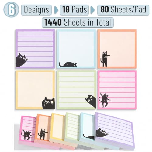 Mr. Pen- Black Cat Sticky Notes Set Bulk, 3" x 3", 18 Pads, 1440 Sheets - color: Multicolor, size: 18 Pads
