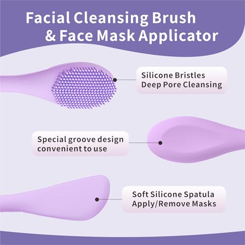 Silicone Face Scrubber, 2 in 1 Face Mask Brush, Pore Brush, Blackhead Remover, Facial Cleansing Brushes, Face Mask Applicator for Mud, Clay(Pink+Purple) - color: Pink+purple