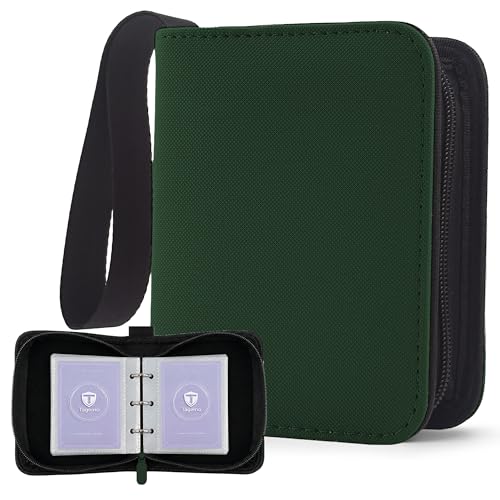 1 Pocket Card Binder with Zipper, 100 Pockets Mini Trading Card Album, Premium PU Leather Single Card Binder, Small Display Folder for TCG & Sports Cards - color: Forest Green, size: 1-Pocket