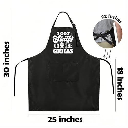 Funny Apron for Men Women,Humorous Kitchen Apron- Grilling Cooking BBQ Accessories, Gift for Dad Husband - color: I Got Skills on the Grills