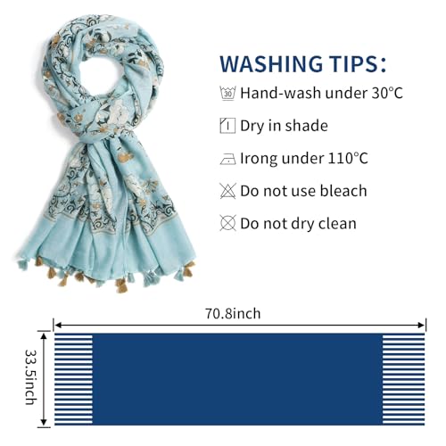 QIUTIMIY Scarf for Women Lightweight Soft Floral Leopard Printed Scarves Fall Winter Fashion Shawl Wrap with Fringe - color: Flower-blue Brown