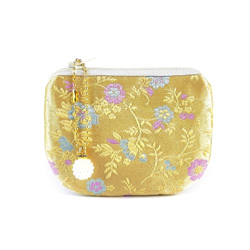 Handmade Women Coin Purse Brocade Zipper Wallet Rosary Pouch Silk Jewelry Bag - Gold - color: Gold