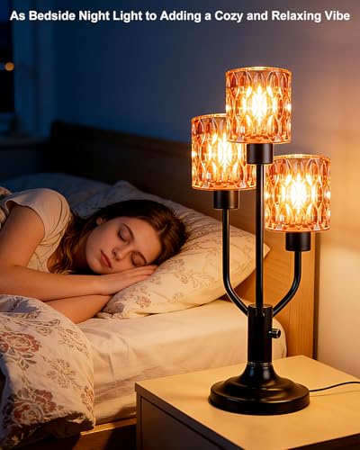 Lightdot Mid Century Modern Table Lamp Red Glass Dimmable 3 Bulbs Included - color: 14-Black-Pink-Cylinder