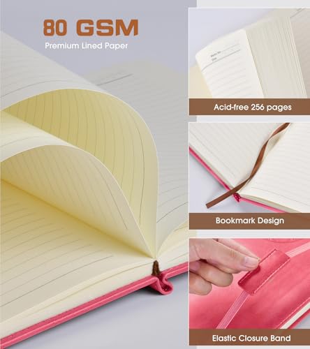 Biuwory Leather Journal Notebook,256 Thick Lined Pages,Hardcover 5.7"×8.3" - color: Pink, size: Lined-256 Pages (5.7"×8.3")