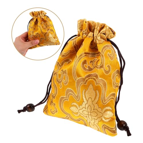 Kisangel Golden Silk Brocade Fortune Bag with Drawstring Closure - color: Golden