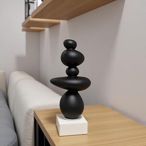 13'' Abstract Rock Decorative Sculpture Ornament, Sandstone Statue Decor for Living Room, Modern Resin Stone Sculpture,Coffee Table Decoration,Gifts for Good Luck, Health, Strength,Black - color: 13" Black