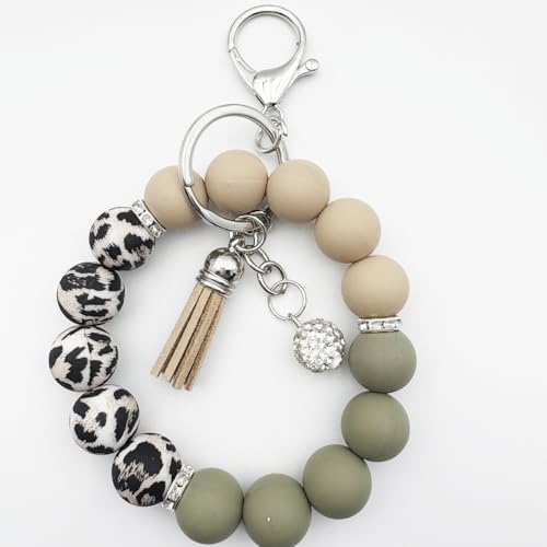 Unpafcxddyig Silicone Bead Keychain Bracelet Wristlet Key Ring - color: Army Green Black