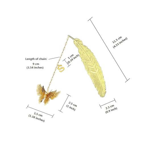 Initial Letter and Butterfly Charm Metal Feather Bookmark (Gold-S) - style: Gold-S