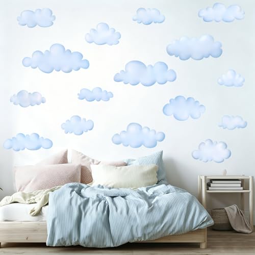 Cloud Wall Decals - 8 Sheets 32 Pcs Cloud Wall Stickers Vinyl Cloud Peel and Stick Wallpaper Blue Wall Decals Stickers for Kids Nursery Bedroom Living Room - color: Cloud