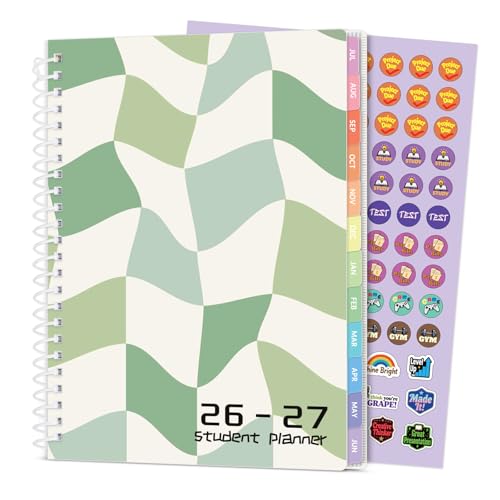 Student Planner 2026-2027, SUNEE Middle or High School Datebooks Student Planner for Academic Year Jul. 2026 - Jun. 2027, 6.5" x 8.3" Lesson Plan Book with Bookmark, Planning Stickers, Green Waves - color: Green Waves, size: A5 6.5"×8.3"
