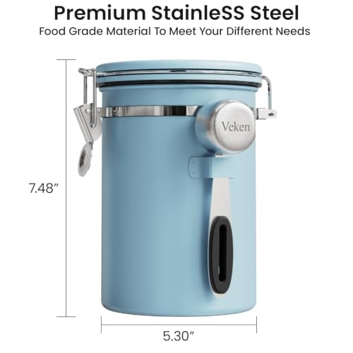 Veken Coffee Canister with Window, Airtight Stainless Steel Container, 22OZ - color: Light Blue, size: 22 oz