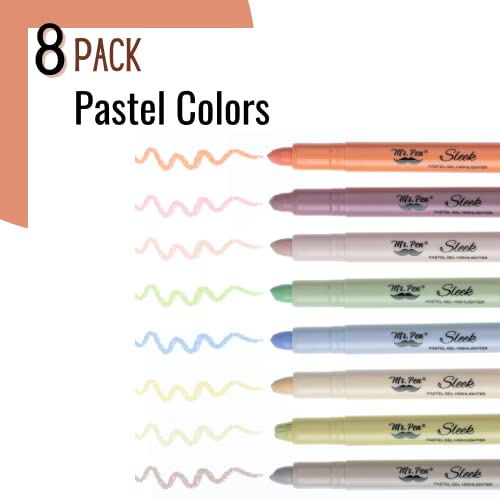 Mr. Pen- No Bleed Gel Highlighters, Pastel Colors, 8 Pack - color: Pastel Colors 3, size: 8 Pack