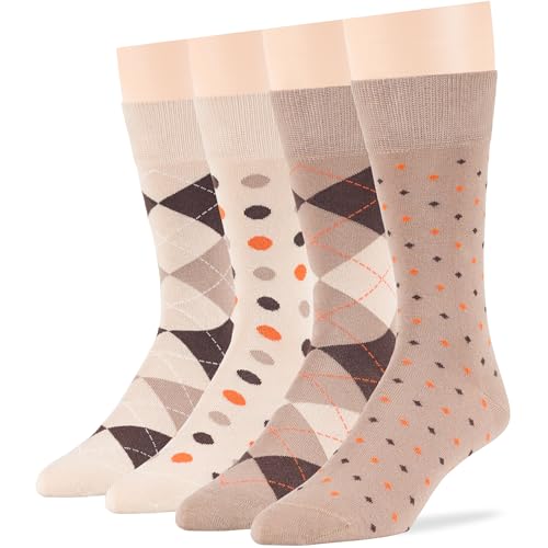 7BIGSTARS Men Cotton Patterned Crew Dress Socks 4-6 Pack, L 9-12 - color: 01b - Beige, Light Beige, Dark Brown (A39)