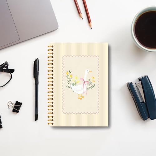 Guymn Coquette Pink Bow Floral Goose Notebook, Butter Yellow Cute Goose Journal for Kids Girls, Geese Animal Lover Gifts Hardcover Spiral Notebooks Journals 5.5x8.3 Inch - color: Section 12