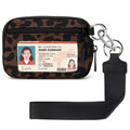 Wristlet Wallet for Women with Clear ID Window, Zip Coin Purse and Keychain - color: Brown Leopard Print