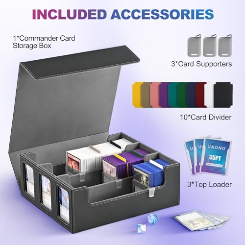UAONO 3-Row 2400+ Trading Card Storage Box with Commander Display - color: Black&Gray, size: 3-row