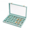 Frebeauty 35 Grid Earring Organizer,Velvet Jewelry Tray with Clear Lid - color: Turquoise, size: 35 Grid