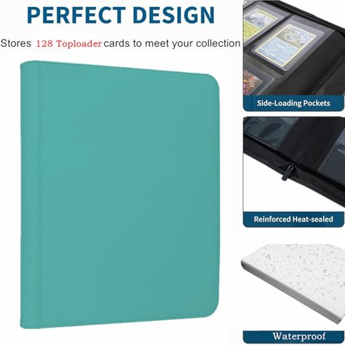 Toploader Binder,4-Pocket Double Sided Top Loaders Binder,Holds 128 Cards in 3"x4" Toploaders,PU Leather Card Binder Abulm for Toploader Trading,Sports,and Gaming Cards (Sky Blue) - color: Sky Blue