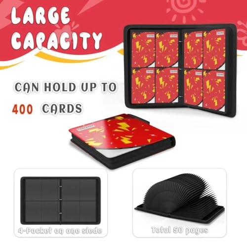 Trading Card Binder 4 Pocket,Card Binder 400 Pockets,Card Book Holder Cards with 50 Removable Sleeves,3-Ring Zip Design MTG/TCG/Sport Collectible Trading Card Albums Gifts for Boys and Girls(Red) - color: Red, size: Small